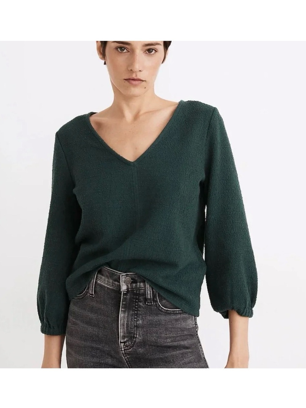 Madewell Deep Forest V-Neck Textured Sweater Size Medium